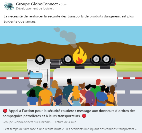 La nécessité de renforcer la sécurité des transports de produits dangereux est plus évidente que jamais. Appel à l'action pour la sécurité routière : message aux donneurs d'ordres des compagnies pétrolières et à leurs transporteurs.